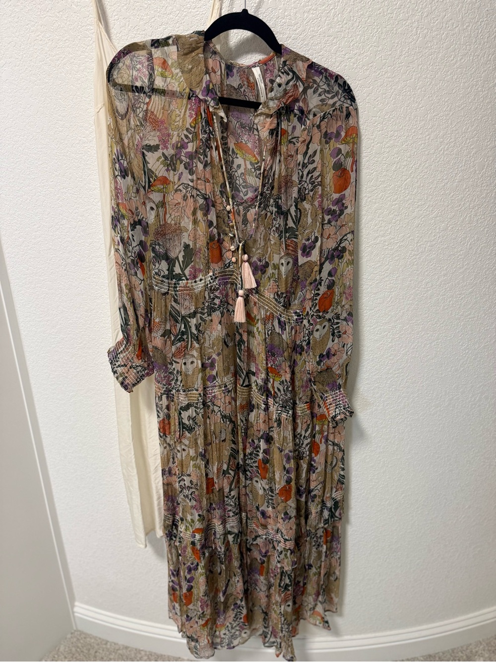 Anthropologie Sheer Floral Maxi Dress in Beige, Orange & Purple